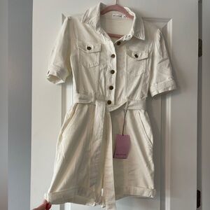 Avec Les Filles Women's White Jean Belted Romper